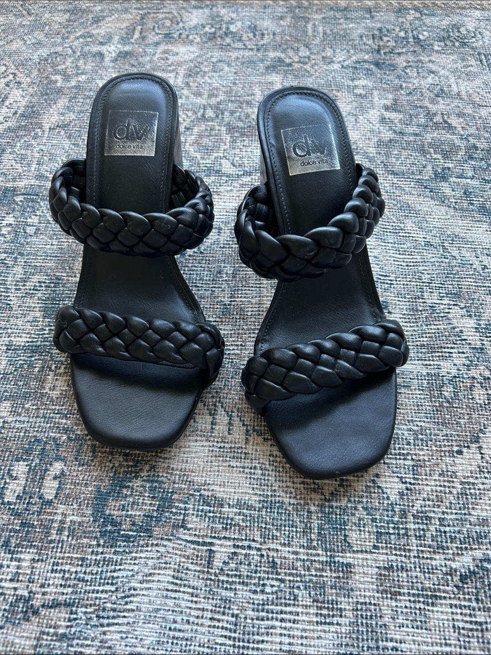 Dolce Vita Black Braided Double-Strap Slide Sandal Heels